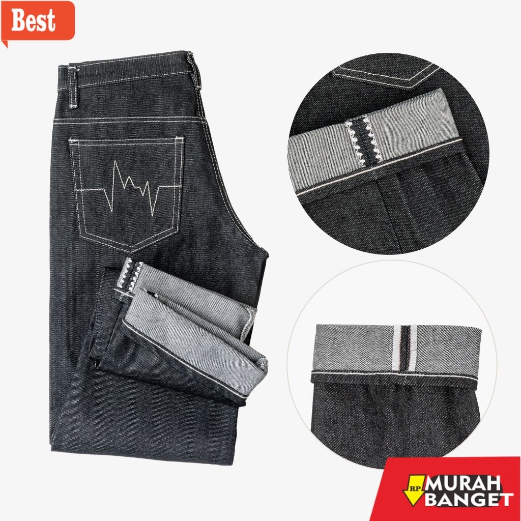 เทรนด์กางเกงขายาวผู้ชาย EVOLUSION Denim Selvedge 15oz Selvedge Denim ผู้ชายวัยรุ่น Selvedge Accent D