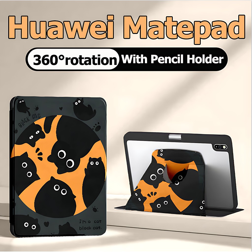 360°หมุน เคส​หัวเหว่ย​​ Huawei MatePad SE11/SE 10.4 เคส หัวเว่ย matepad 11 Pad10.4 หัวเว่ย Matepad pro11 เคส Huawei Matepad 11.5 /11.5”S matepad pro10 8 Black kitten Case Huawei