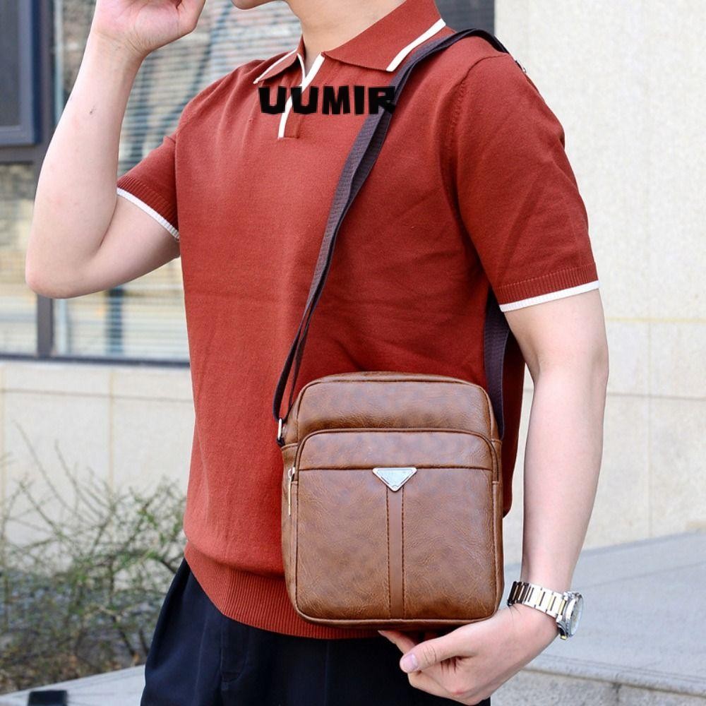 กระเป๋าผู้ชาย Casual, PU หนังกันน้ํา Crossbody Bag, สีดําสีน้ําตาลความจุขนาดใหญ่ไหล่กระเป๋า Messenger ผู้ชาย