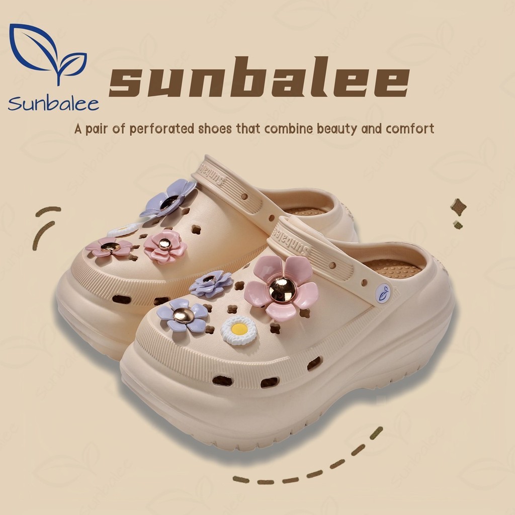 รองเท้าหัวโต SUNBALEE รุ่น8694 เสริมพื้นสูง สีพื้น ตัวติดดอกไม้ น้ำหนักเบา ตัวติดตามรูป FOV by lukmee716