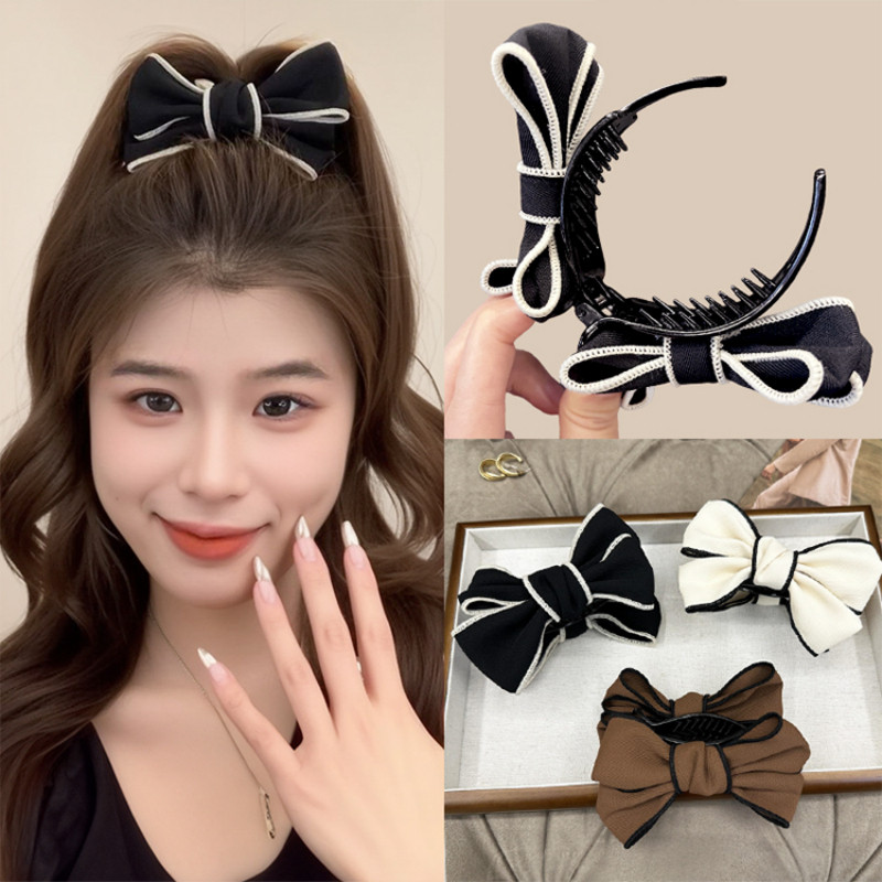 โบว์ผมหางม้าสูงกรงเล็บคลิปสําหรับสาวๆผ้าที่เรียบง่ายผมกรงเล็บแฟชั่นกิ๊บอุปกรณ์ผม