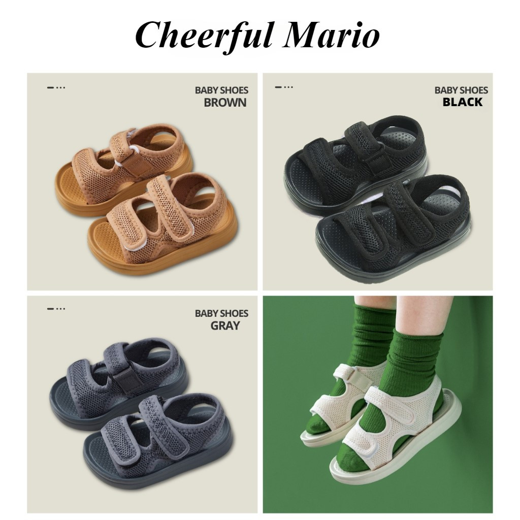Cheerful Mario รองเท้สเด็ก ฤดูร้อน ตีนตุ๊กแก รองเท้ารัดส้นเด็ก สีดํา นิ่มๆ เบา รองเท้าเตะเด็ก