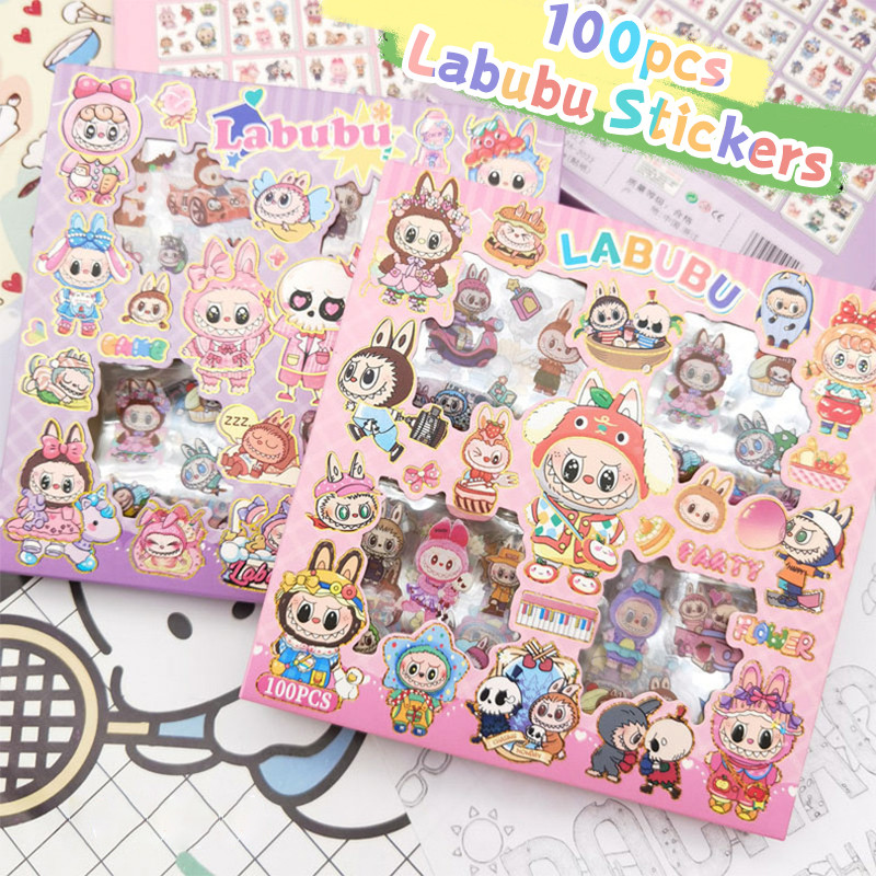 พร้อมส่ง สติกเกอร์ลาบูบู้ 100pcs LABUBU ลายน่ารัก สินค้าพร้อมส่ง กล่อง 4 แบบ