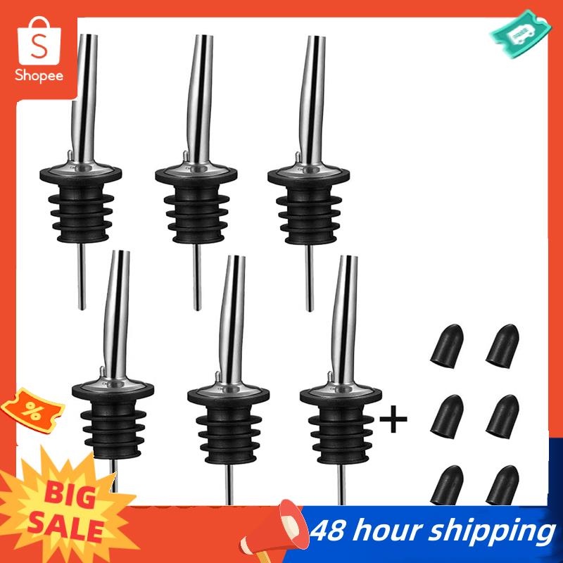 พร้อมสต็อก 6 ชิ้นสแตนเลส Pourers, Speed Pourer, ขวดเหล้า Pourers และน้ําส้มสายชูเรียว Stopper Spout, พร้อมฝาครอบกันฝุ่นปิดผนึก