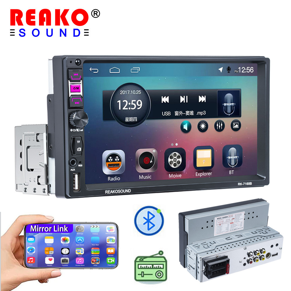 REAKOAUTO 1 Din Carplay เครื่องรับสัญญาณบลูทูธในรถยนต์ Autoradio 7 นิ้ว MP5 เครื่องเล่นวิดีโอเสียงวิ
