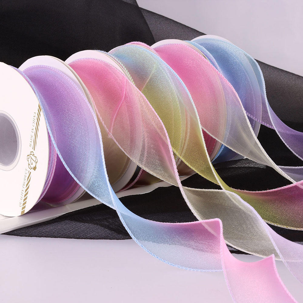 10 หลา Sheer Organza ริบบิ้น,สายรุ้งสีคุณภาพพรีเมี่ยม Shimmer Ribbons Rainbow สําหรับวันขอบคุณพระเจ้านําเสนอห่อ Party Decor