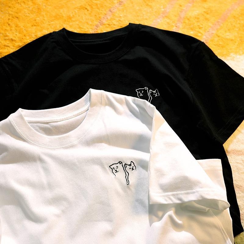 Lucifer （จัดส่งตลอด 24 ชั่วโมง） เกาหลี oversize คอกลม เสื้อยืด CMDXY1758 ผ่อน ผ้าคอตตอน ลายสกรีน ฤดูร้อน สบาย