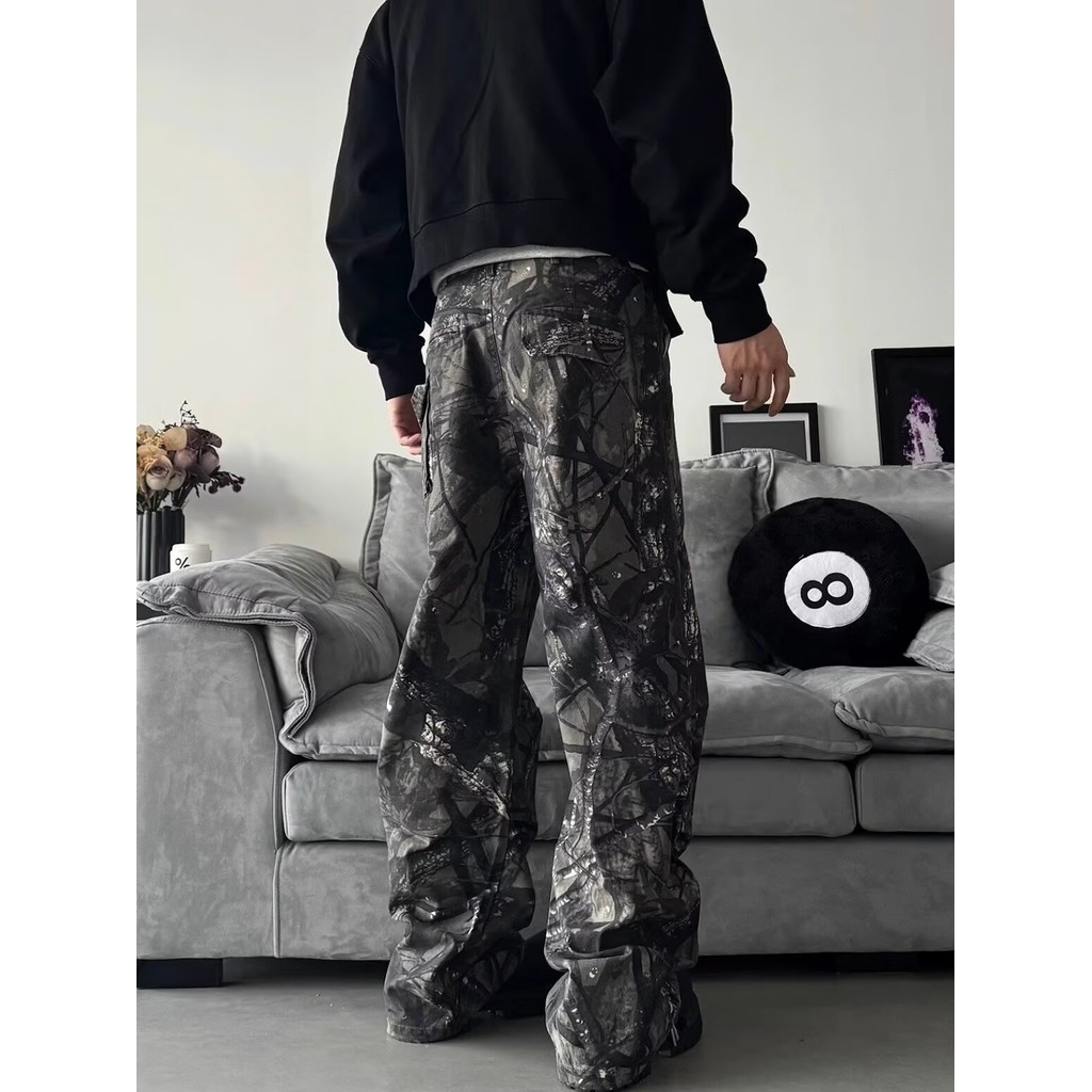 ลายพรางอเนกประสงค์หลวมตรงขากางเกงทํางานสําหรับบุรุษและสตรี - รูปที่ 7