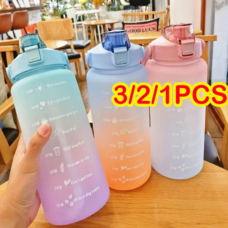 Bottle 2 Liters Gourd with Straw Outdoor Sports Drinking Bottles Time Marker Large Capacity Outdoor 
