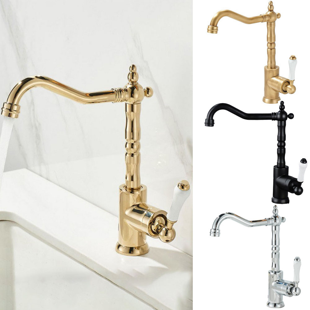 ก๊อกน้ําอ่างล้างหน้าทองเหลืองโบราณดาดฟ้าติดห้องน้ํา360° ก๊อกน้ําหมุน Vanity Vessel Sinks Mixer Tap Cold And Hot Water Tap znf728
