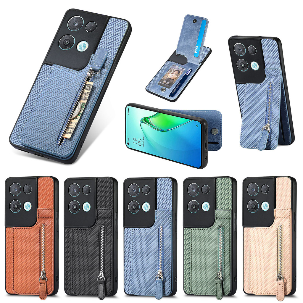 OPPO Reno 15 15c 15F 10 11 11F 12 pro 13F 14F 8T A97 A79 A78 4G 5G Dual Layer น้ําหนักเบาผู้ถือบัตร Flip carbon ฝาครอบ