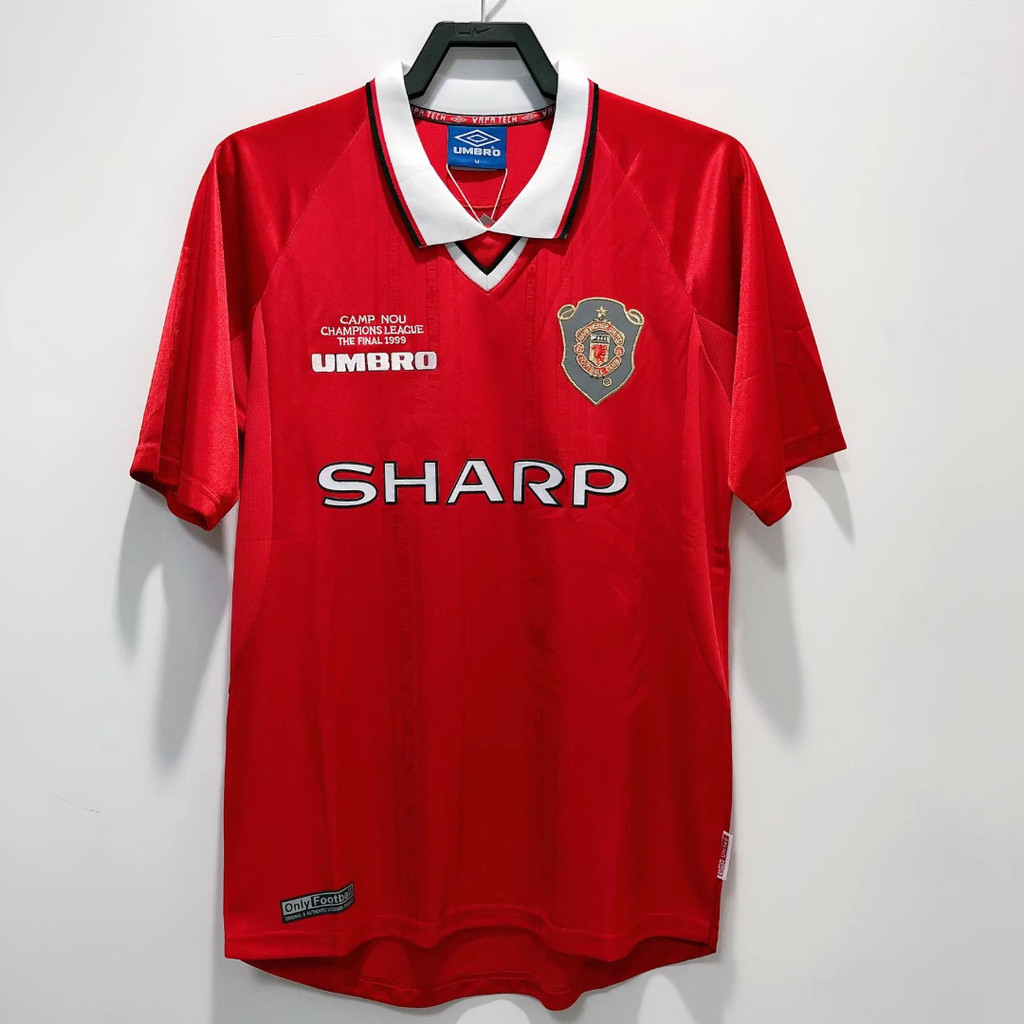 1999-00 เสื้อยืดแขนสั้นกีฬาฟุตบอลย้อนยุคแมนเชสเตอร์ยูไนเต็ด
