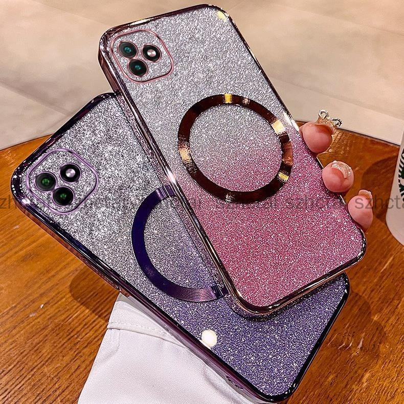 เคส Samsung A06 A05 A04 A03 A03S A02S เคสกลิตเตอร์ชุบหรูหรา เคสโทรศัพท์กลิตเตอร์ชุบพร้อมแม่เหล็กดูดแ
