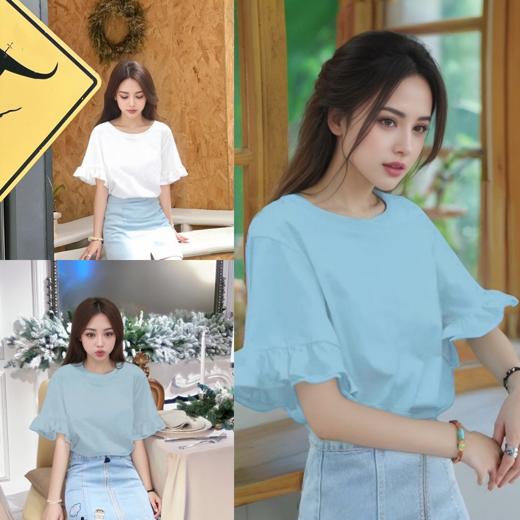 พร้อมส่ง เสื้อยืดแขนสั้นแต่งชายแขน ทรงหลวม ใส่สบายราคาถูกมาก