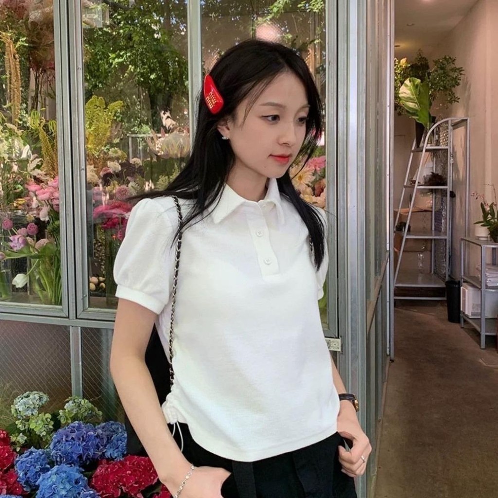 เสื้อยืด คอปกแต่งกระดุม แขนตุ๊กตา รูดข้าง อกใหญ่ ผ้ายูนิ เกรด A เนื้อผ้านุ่ม A21 Chom KOB FTP84