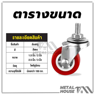 ล้อรถเข็น ลูกล้อรถเข็น ลูกล้อ PU สีแดง ล้อรถเข็น 2 นิ้ว ล้อเก้าอี้ หมุนได้