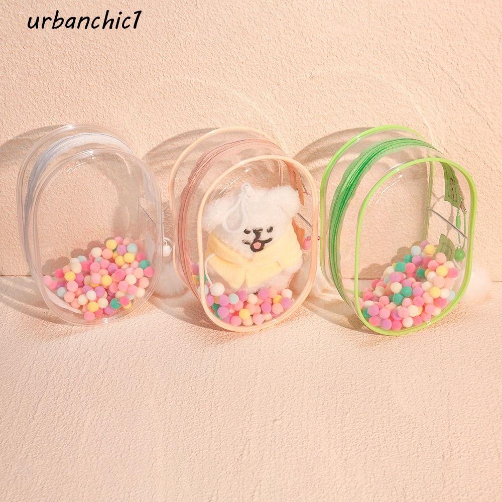Urbanchic Labubu ตุ๊กตากล่องแสดง, กลิตเตอร์พร้อมพวงกุญแจ Wendy ตุ๊กตา Takeaway กระเป๋า, กระเป๋ากลางแจ้งกันฝุ่น Thicken โปร่งใส Labubu โปร่งใส Organizer กระเป๋าเครื่องประดับ
