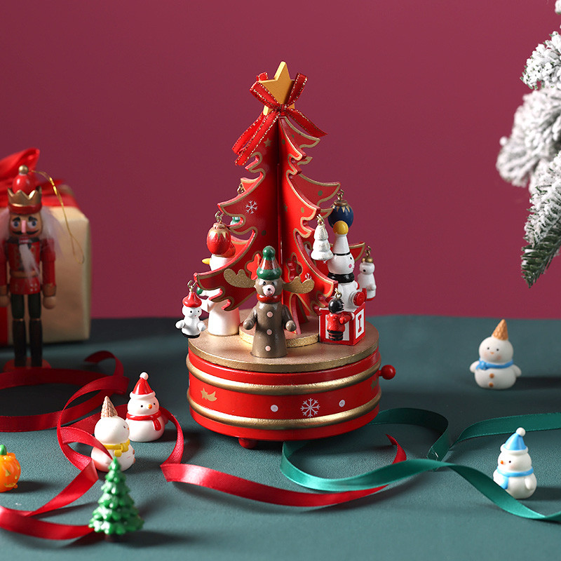 Carousel Horses กล่องดนตรีน่ารักคริสต์มาสไม้เดสก์ท็อปตกแต่งการ์ตูนของเล่นเด็ก - รูปที่ 4