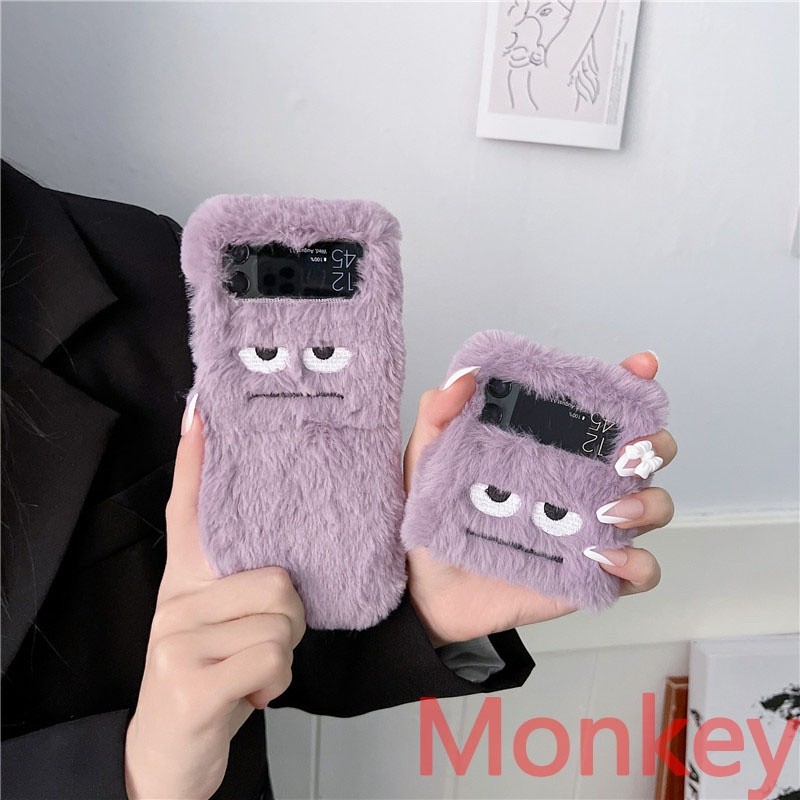 SAMSUNG 3dเคสโทรศัพท์น่ารักสําหรับsamsung Galaxy Z Filp 6 5G Flip 3 4 5 6 Furry Warm Furry Hard PCพับฝาครอบป้องกันสําหรับGalaxy Flip Z 3 กรณี