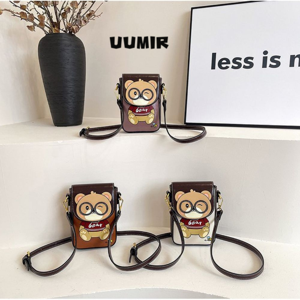 Uumir กระเป๋าสะพายไหล่ผู้หญิง, สายสะพายไหล่ปรับได้พร้อมกระเป๋าสะพายข้างลายหมีการ์ตูน, กระเป๋าโท้ต PU ทนทานคุณภาพสูง