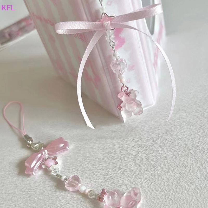 (KFL) หมีหวาน Bowknot Bead Charm สายคล้องโซ่โทรศัพท์พวงกุญแจแขวนตกแต่งสําหรับกระเป๋ากุญแจจี้ขายร้อน