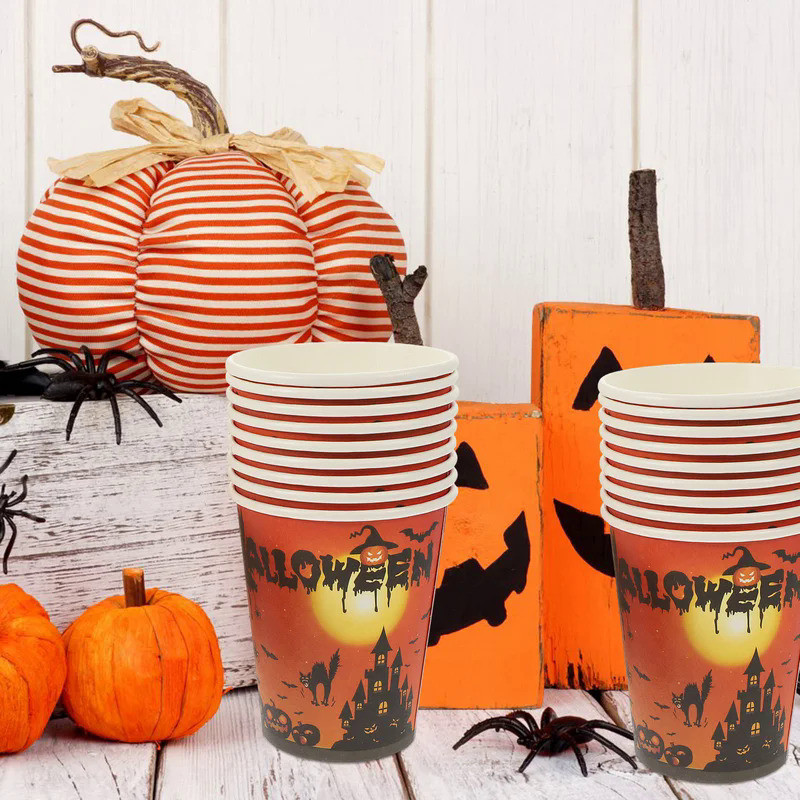 24 Pcs Halloween Party Paper Cups (24 Cups) Accessories Supplies Tableware Kit One-time