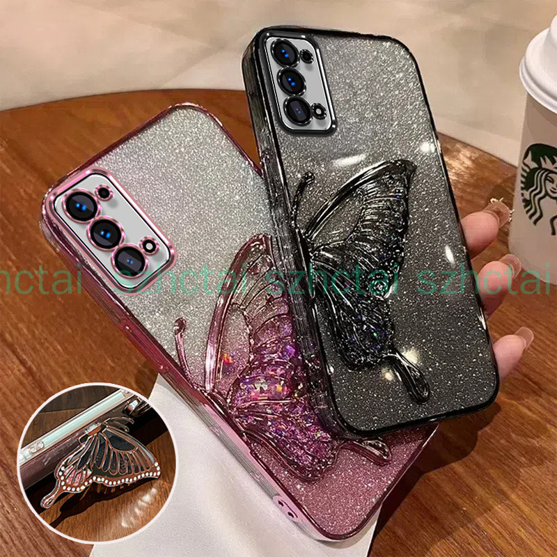 เคส OPPO RENO 4 4G RENO 5 RENO 5K หรูหรา ชุบทรายไหล เงางาม แวววาว เกราะป้องกันใสกันกระแทกพร้อมวงเล็บ เคสโทรศัพท์ OPPO RENO 4 4G RENO 5 RENO 5K