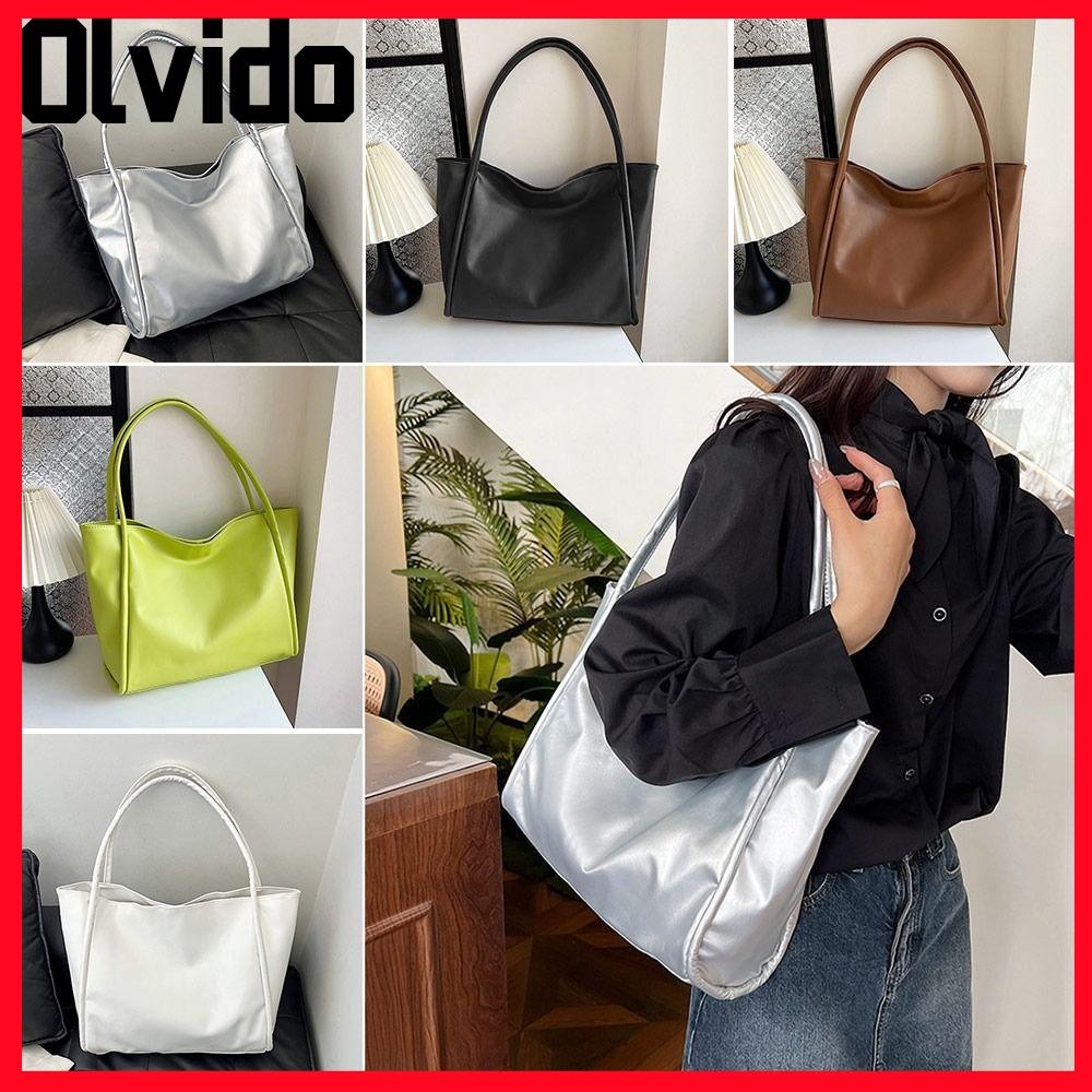 Olvido กระเป๋าถือแฟชั่นสตรี,กระเป๋าสะพายข้างสีทึบกระเป๋าสะพายไหล่ร่วม,หนัง PU ความจุขนาดใหญ่กระเป๋าถังใต้วงแขนกระเป๋า
