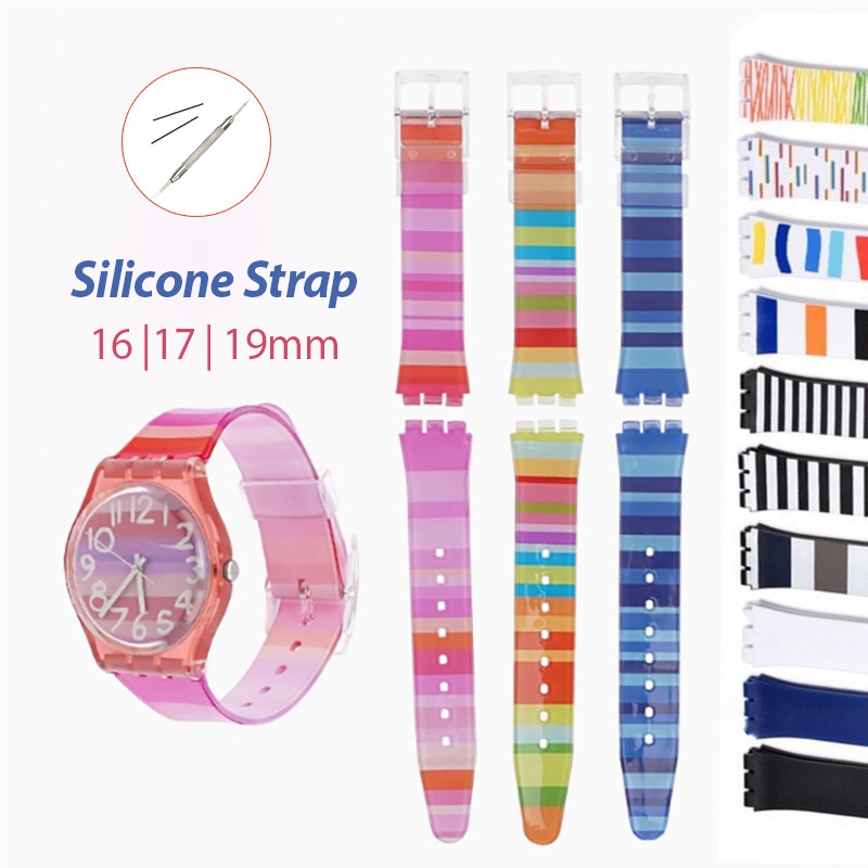SWATCH 16มิลลิเมตร17มิลลิเมตร19มิลลิเมตรซิลิโคนสายนาฬิกาสําหรับ ดู นาฬิกา เจลลี่สีนุ่มกันน้ํายางเปลี่ยนสายรัดข้อมืออุป