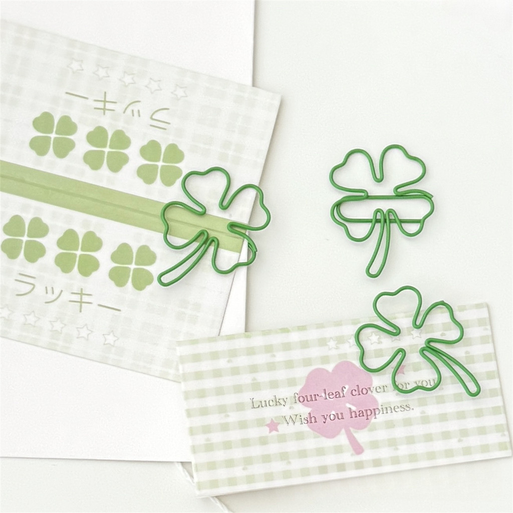 10 ชิ้น Ins Lucky Four-leaf Clover คลิปหนีบกระดาษโลหะคลิปบรรจุวัสดุ - รูปที่ 2