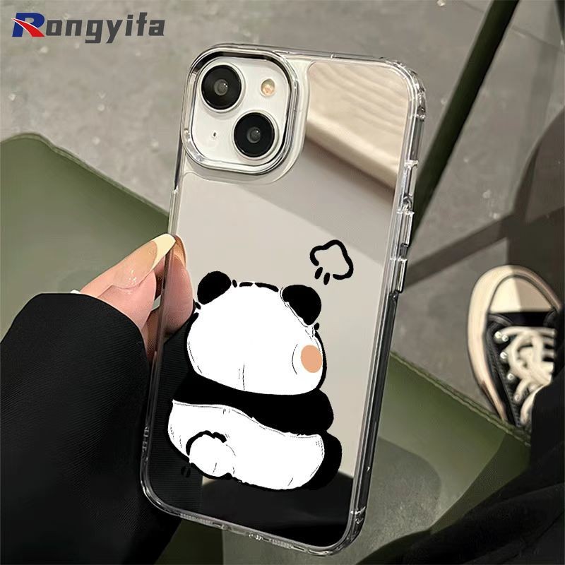 ตลกน่ารัก Angry Panda กระจกเคสโทรศัพท์สําหรับ Samsung Galaxy S25 S24 S23 S22 S21 Plus S20 FE หมายเหตุ 20 Ultra F55 F14 C55 M52 M34 M32 M22 F14 A22 A21S 5G ฝาครอบการ์ตูน