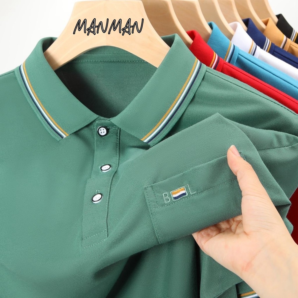 MANMAN เสื้อเชิ้ตผู้ชาย ธุรกิจ หลากสี เย็บติดกัน กระเป๋า ลำลอง แนววินเทจ แขนสั้นฤดูร้อน