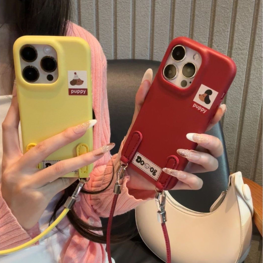 Angola Red Sausage Dog เหมาะสําหรับ IPhone 16 Pro Apple 15 เคสโทรศัพท์ 14/13/12 รูปแบบหนังเชือกแขวน