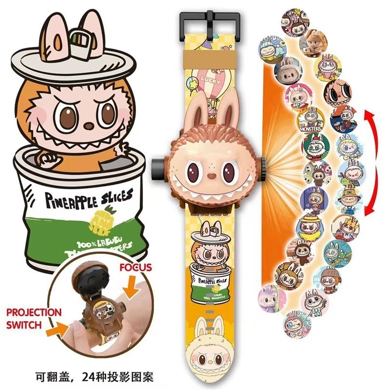 การ์ตูน Labubu Pochacco Stitch Capybara 3D Projection นาฬิกา 24 รูปแบบเด็กนาฬิกาของเล่นนาฬิกาอิเล็กทรอนิกส์นาฬิกาดิจิตอลเด็กผู้หญิงของขวัญวันเกิดเด็ก