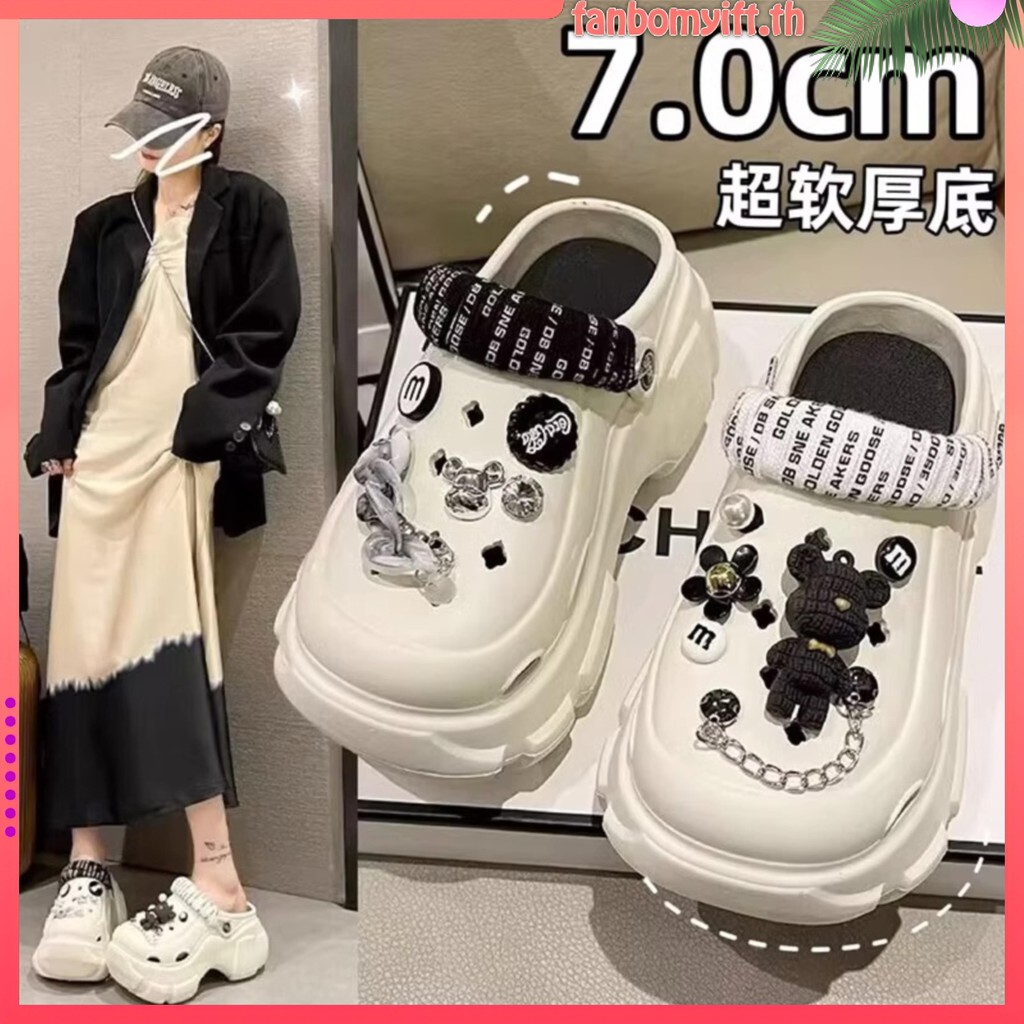 รองเท้าหัวโตผู้หญิง Crocs รุ่นเดียวกัน DIY ส้นสูง 7cm นุ่มสบาย พร้อมอุปกรณ์ตกแต่ง SV-DDX-701