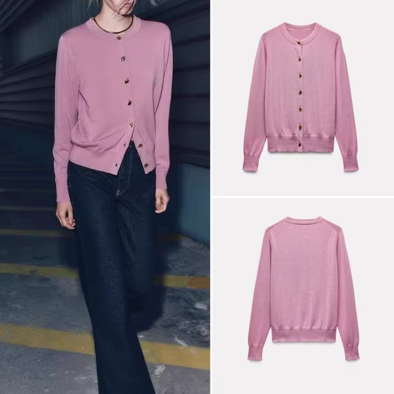 ZARA 2024 ฤดูใบไม้ร่วงผลิตภัณฑ์ใหม่ผู้หญิงทุกการแข่งขันที่เรียบง่ายโกลเด้นหน้าอกแบนเข็มเสื้อแขนยาว 8851105