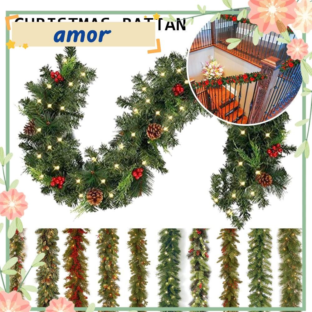 Amor12 คริสต์มาสหวายตกแต่งประตูแบนเนอร์แขวนพวงหรีดสีแดงตกแต่งคริสต์มาสประดิษฐ์ Xmas Tree หวาย