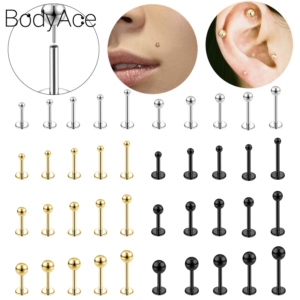 Bodyace 1 Pc 18G/20G Ear Stud Plug In สไตล์เจาะหู Helix ต่างหู Stianless Steel Stud ต่างหูกระดูกอ่อนเจาะ