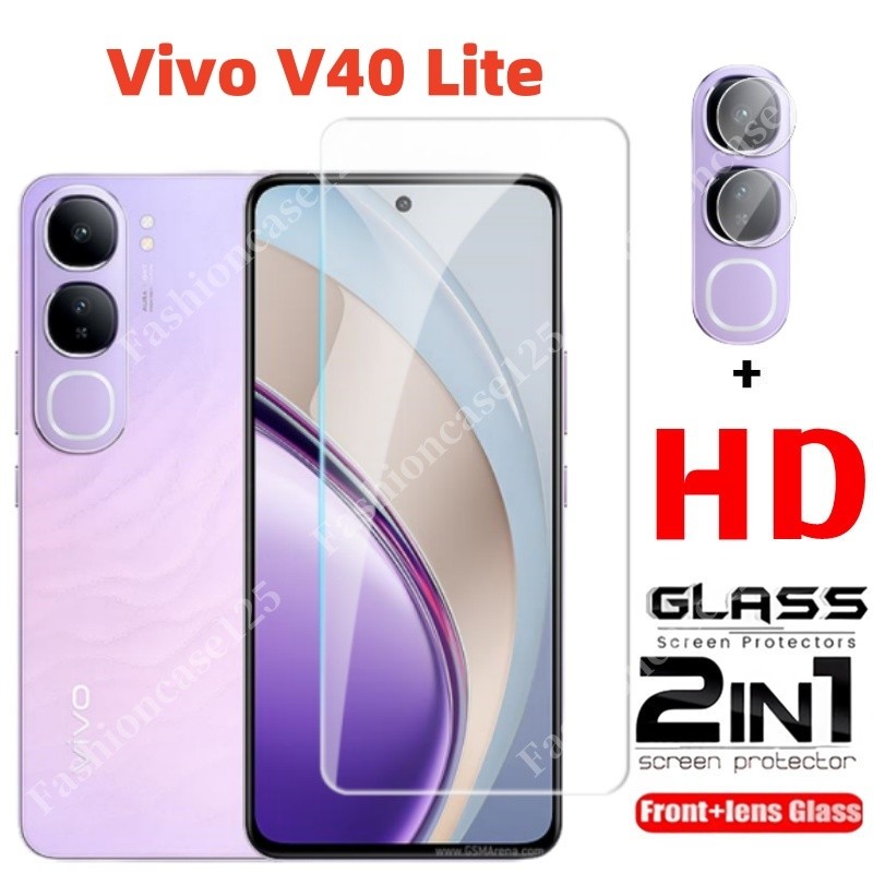 2in1 Vivo V40 Lite 4Gป้องกันหน้าจอคลุมทั้งหมดกระจกนิรภัยสําหรับVivo V40 Lite V40Lite V 40 VivoV40 4G 2024 ฟิล์มด้านหน้ากลับเลนส์ 9Hความแข็งโปร่งใสทั้งหมดป้องกัน