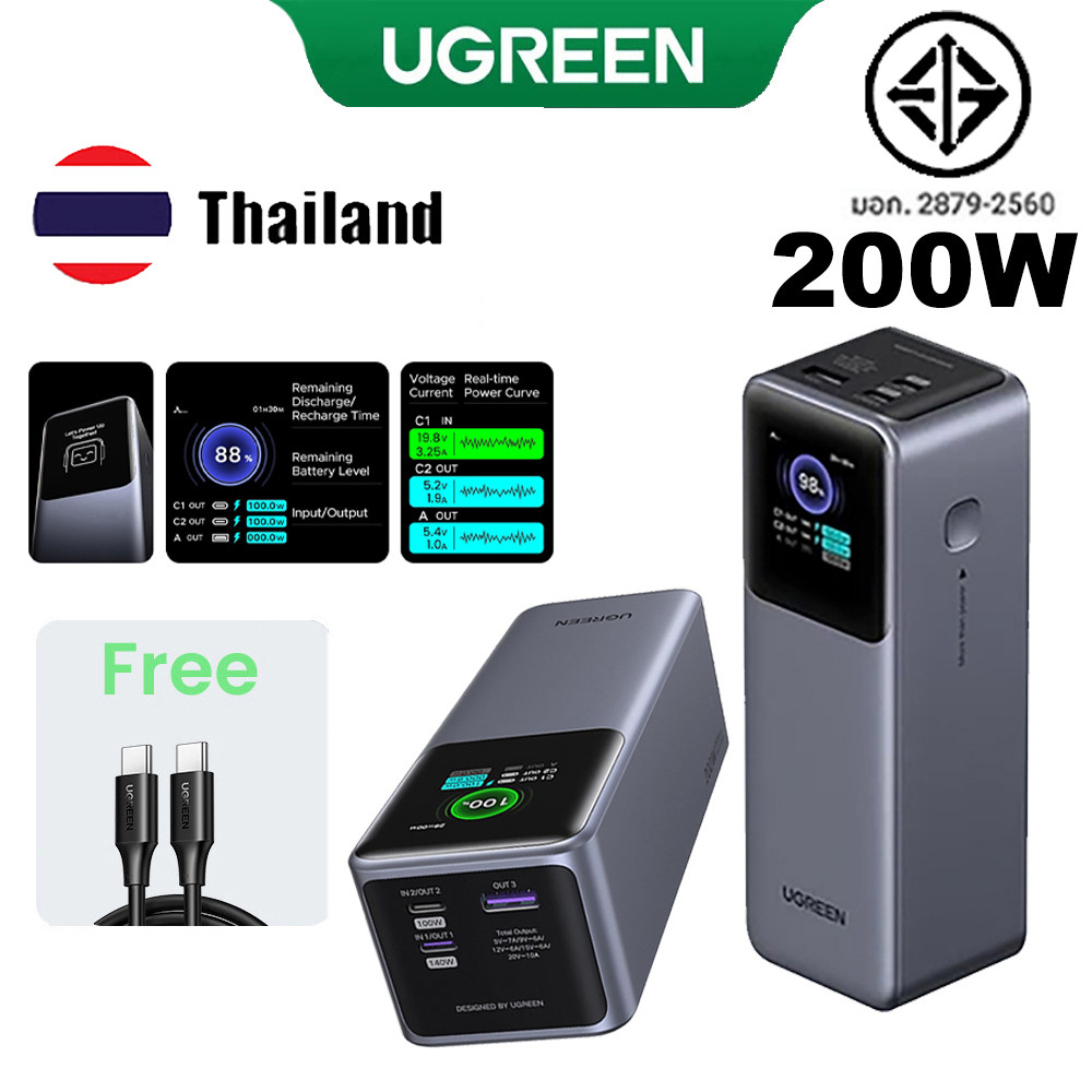 UGREEN 200W 25000mAh แล็ปท็อป Power Bank ชาร์จเร็วสุด 100W PD3.1 Power Bank