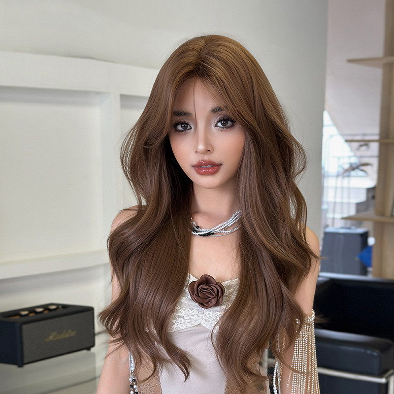 WIGS Cross-Border วิกผมหญิงยาว ผมหยิก Big Wave กลางแยกเส้นใยเคมี Full Top Full Headgear สินค้าใหม่ สำหรับฤดูร้อน Influencer