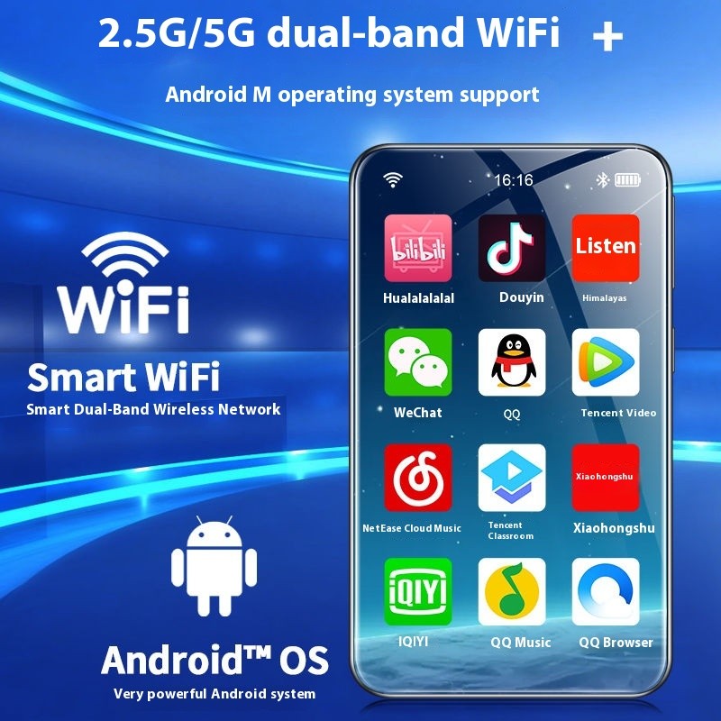 WiFi Bluetooth เครื่องเล่นเพลง MP3/MP4 หน้าจอสัมผัสเต็มรูปแบบ