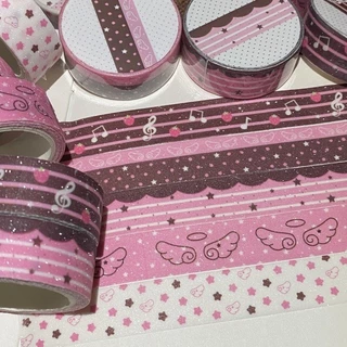 2m Frosted glitter สีน้ําตาลสตรอเบอร์รี่ช็อกโกแลต Washi เทปสีชมพูปีกดาว Journal ตกแต่งเทปถุงของขวัญปิดผนึกสติกเกอร์