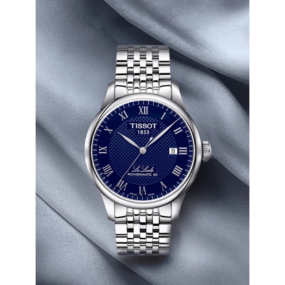 Tissot นาฬิกาชาย 1853 Leroc อัตโนมัติ 80 การเคลื่อนไหวเข็มขัดสายเหล็กกันน้ํานาฬิกาผู้ชาย Tissot