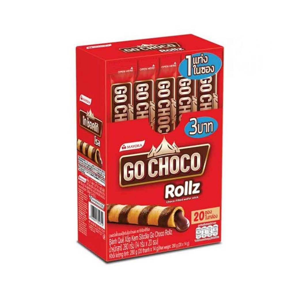 (พร้อมส่งขนมอร่อย ราคาถูก) Go Choco โกช็อกโก โรล เวเฟอร์สอดไส้ครีมช็อโกแลต 14 ก.x20 อร่อยถูกใจ