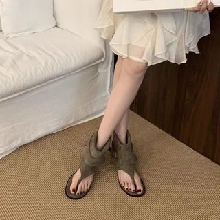 JINxCHOY Flip-Flops หนังนุ่ม Retro สไตล์ใหม่สำหรับฤดูร้อน รองเท้าแตะPU แฟชั่น สวมใส่สบาย เหมาะสำหรับการใช้งานกลางแจ้ง