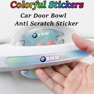 【ZEMAR】4/8Pcs รถประตูชามสติกเกอร์ Anti Scratch สติกเกอร์เลเซอร์ที่มีสีสันรถมือจับประตูกระจกมองหลังป้องกันรุ่นหนาสําหรับรถหลายรุ่น