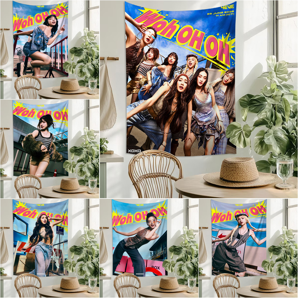 4EVE - Woh Oh Oh Tapestry พร้อมคลิปหนีบเทปตกแต่งการพิมพ์โพลีเอสเตอร์ด้านเดียว