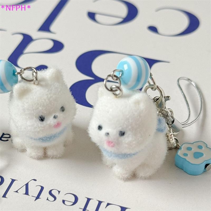 NFPH>น่ารักหวานFlocked Puppy Samoyed สุนัขโทรศัพท์ Lanyard Ccd กล้อง Charm อุปกรณ์เสริม Girly พวงกุญแจจี้กระเป๋าเครื่องประดับของขวัญใหม่