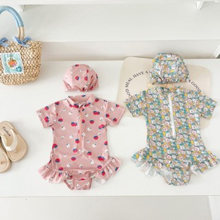 ฤดูร้อน 1-5 ปีเด็กสาวเด็กสตรอเบอร์รี่ดอกไม้ย้อนยุคชุดว่ายน้ํ…